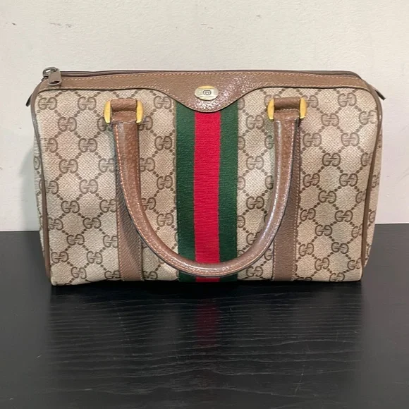Gucci | Bags | Gucci Vintage Sherry Line Gg Web Pvc Canvas Leather